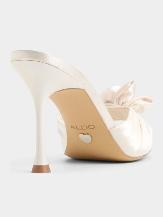 Satin Mules With Thin High Heel In Ecru Colour