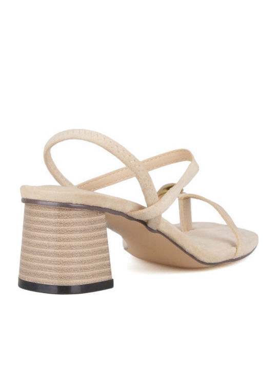 Suede Mules With High Heel In Beige Colour