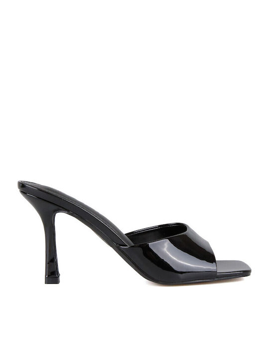 Mules In Patent Leather With High Heel In Black Colour