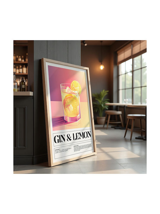 Poster Gin & Lemon Cocktail Pst25465 50cm X 70cm Κορνίζα Φυσικό Ξύλου Μπεζ 71088pd154860f55316