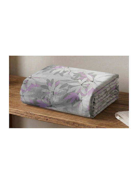 Bed Sheet Set With 2 Pillowcases Super King Size With Rubber Hugger 160x260cm Floral Grey-Lilac (3 Pieces)