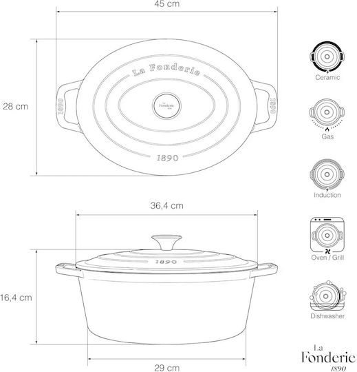 HKoenig Oval Cast Iron Dutch Oven 45cm 7.7lt
