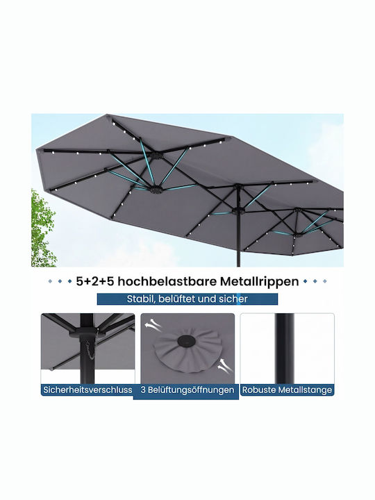 Professioneller Garten- und Terrassen-Sonnenschirm aus Metall Grau mit Basis und LED-Beleuchtung 4,05x4,05m NP13436DE-HS