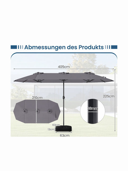 Professioneller Garten- und Terrassen-Sonnenschirm aus Metall Grau mit Basis und LED-Beleuchtung 4,05x4,05m NP13436DE-HS