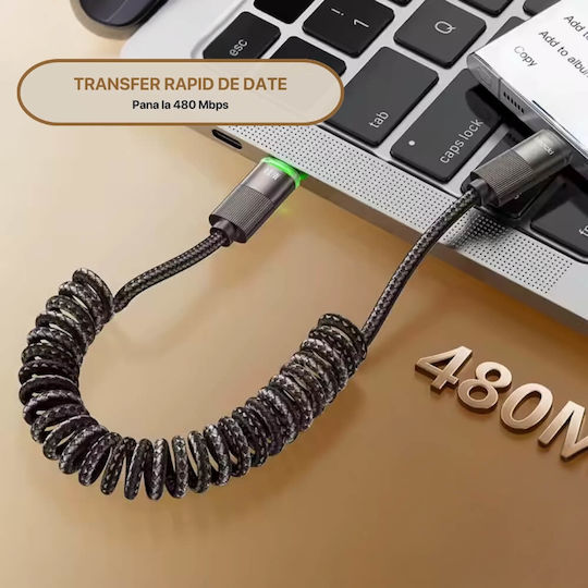 Charging Data Transfer Cable Fast Charge 100w Digikalax 480mbps 1.8m Smart Led Nylon Usb-c To Type-c Black