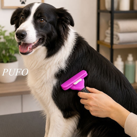 Grooming Brush Dogs Cats Long Hair Weighing 23-40 Kg Blade Cleaning Button Ergonomic Handle Detangling Fur Trimming Purple