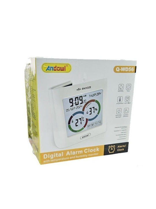 Andowl Ceas de Masă Digital cu Ceas deșteptător Alb Q-WD56