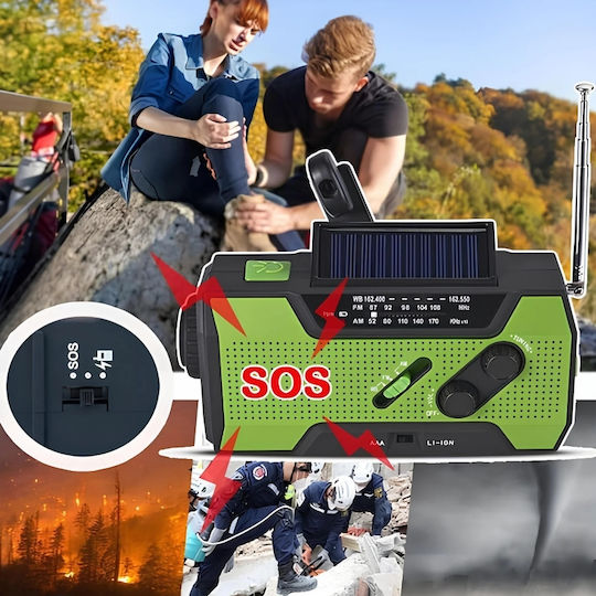 Renew Force Radio Portabil De Urgență Solar Cu Manivelă Power Bank 2000mah Lanternă Led Alarmă Sos Usb-c