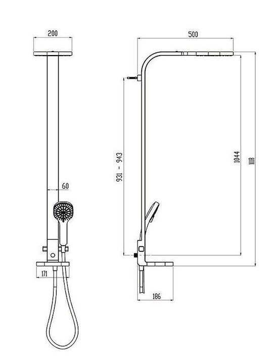 Ideal Standard Coloană de duș fără baterie argintie