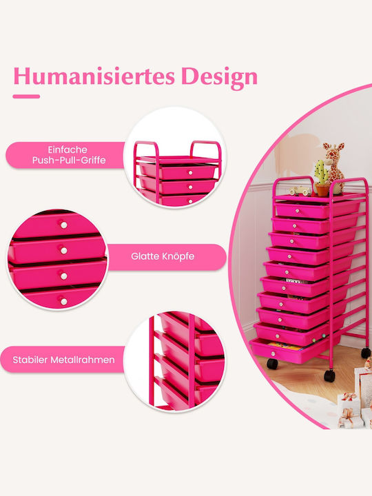 Costway Kitchen Trolley Plastic Pink 33x37x86cm