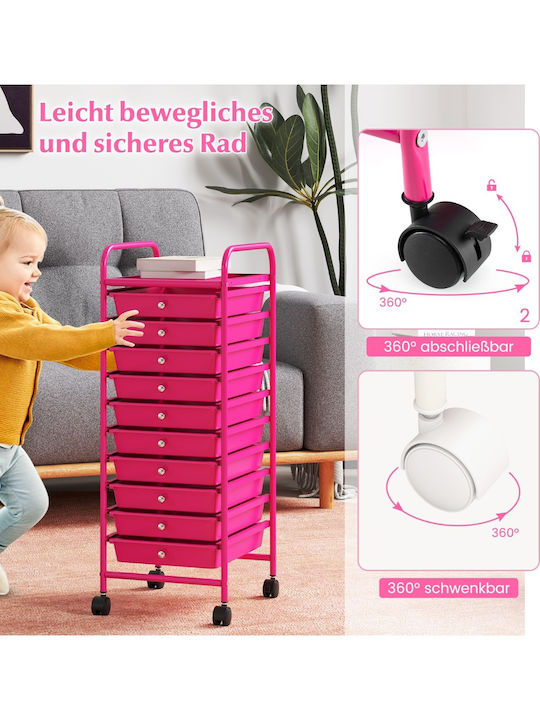 Costway Kitchen Trolley Plastic Pink 33x37x86cm