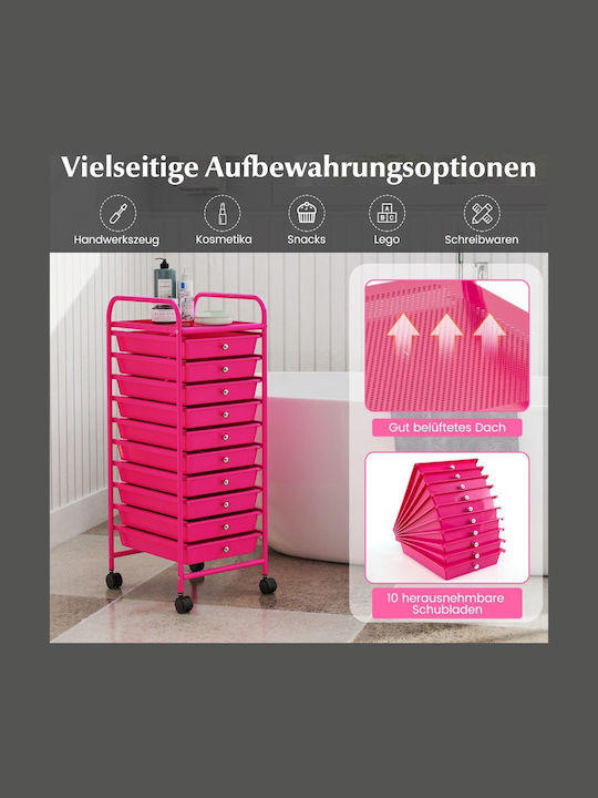 Costway Kitchen Trolley Plastic Pink 33x37x86cm