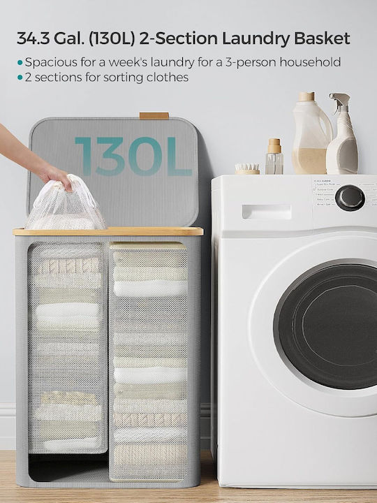 Songmics Wäschekorb Kunststoff Klappbar 130l mit Deckel 52x38,5x70,5cm Grau