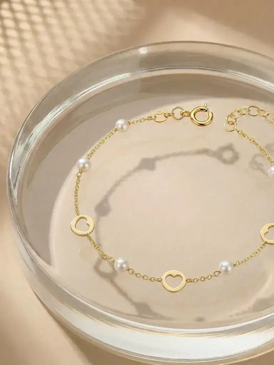 Women's Bracelet with Heart Design in 14K Gold with Pearls