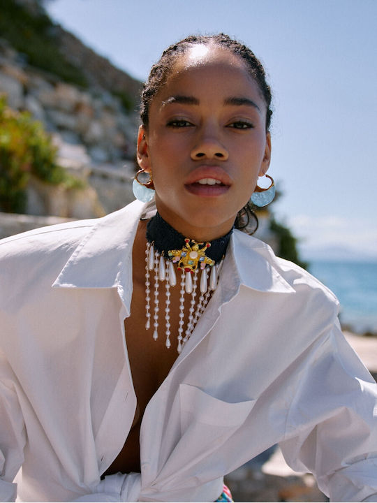 Kaleido Vergoldetes Halsband mit blauen Perlen