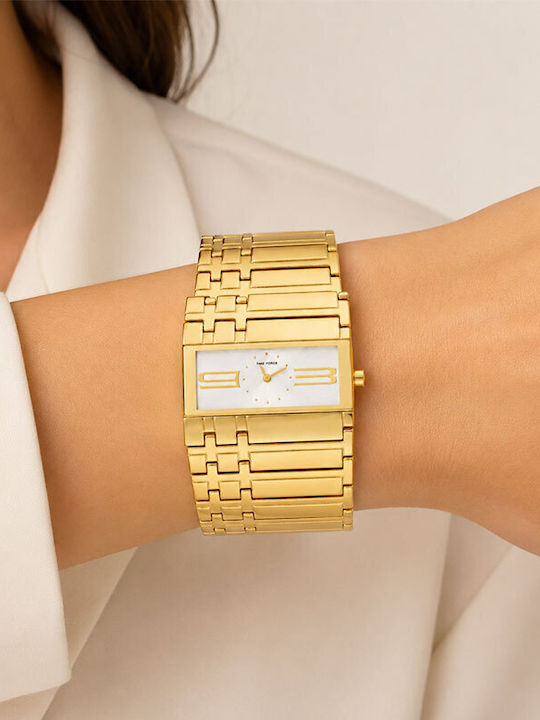 Time Force Ceas Dama 40mm Baterie Cu Brățară Din Metal Auriu