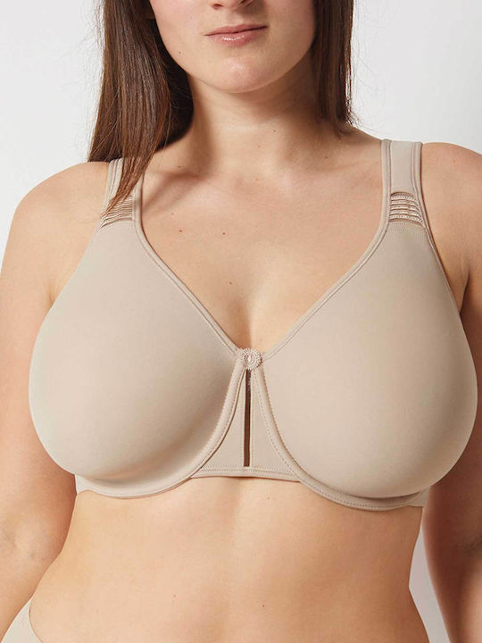 Beige Minimizer Bra without Padding with Underwire