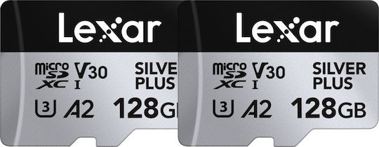 Lexar Professional Silver Plus (2-pack) microSDXC 128GB U3 V30 A2 UHS-I 150MB/s cu adaptor
