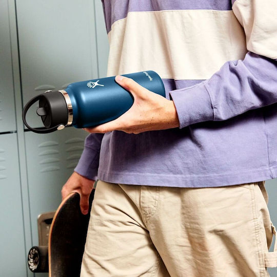 Hydro Flask Wide Mouth Flex Μπουκάλι Θερμός Ανοξείδωτο BPA Free 1lt Λευκό με Καλαμάκι