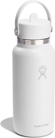 Hydro Flask Wide Mouth Flex Μπουκάλι Θερμός Ανοξείδωτο BPA Free 1lt Λευκό με Καλαμάκι