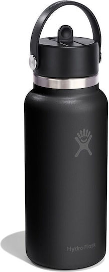 Hydro Flask Wide Mouth Flex Thermos Bottle Stainless Steel BPA Free 1lt Black with Straw