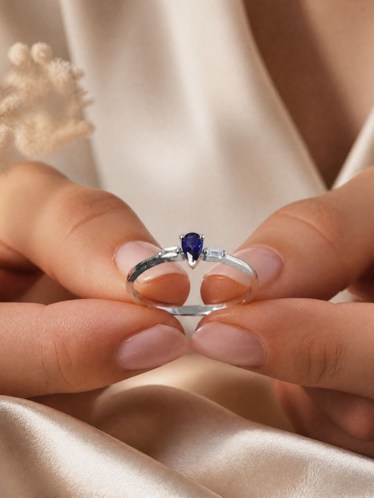 Diamond Group Single Stone Ring In 14K White Gold With Diamond