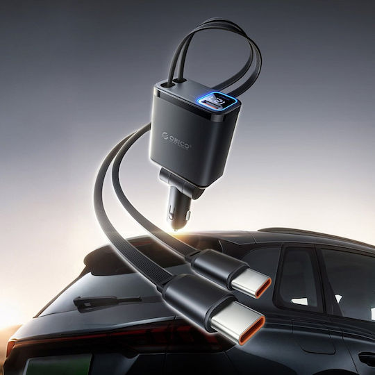 Orico Twin Reach 45w Usb-a + Usb-c Car Charger Two Retractable Usb-c Cables Black Tr-45-1a3c Orico-tr-45-1a3c-bk-ep-hu