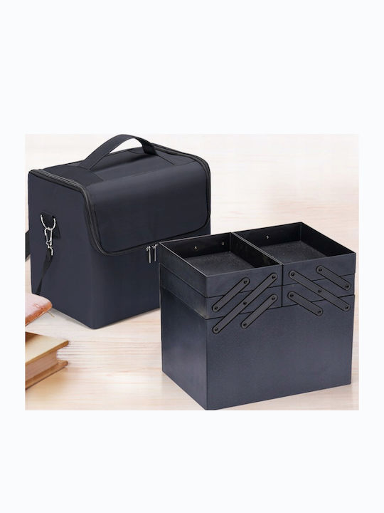 Geantă Organizator Cosmetic Zola 4 Compartimente Extensibile 3 Buzunare Cu Fermoar Curea De Transport Rezistentă La Apă 25.5 X 28 X 21 Cm Negru