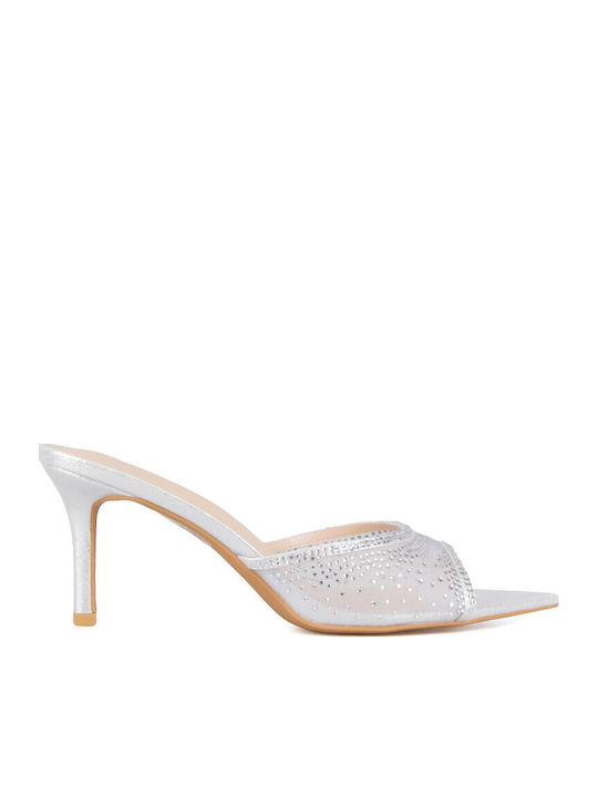 Mules With High Heel In Silver Colour