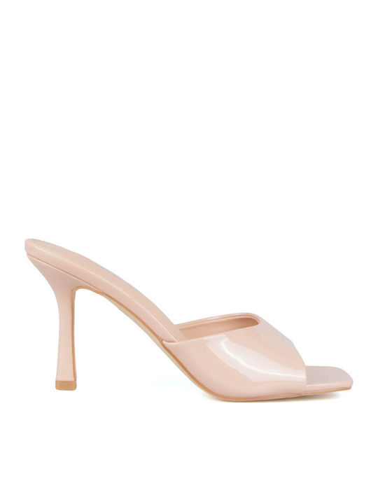 Patent Leather Mules With High Heel In Pink Colour
