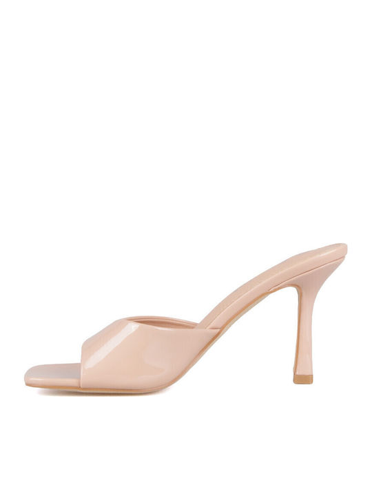 Patent Leather Mules With High Heel In Pink Colour