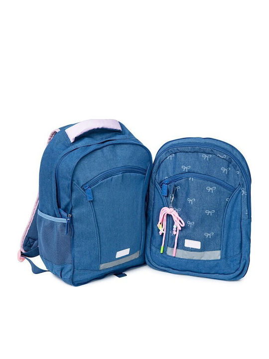 Yolo School Backpack Elementary Blue with Water Bottle Holder 28lt