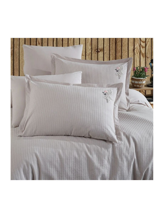 Clasy Home Set Huse Pentru Pilote 100% Bumbac 200x220cm Dublu Cu 2 Fețe De Pernă & 1 Cearșaf Bej