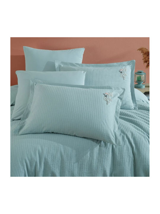 Clasy Home Set Huse Pentru Pilote 100% Bumbac 200x220cm Dublă Cu 2 Fețe De Pernă & 1 Cearșaf Verde