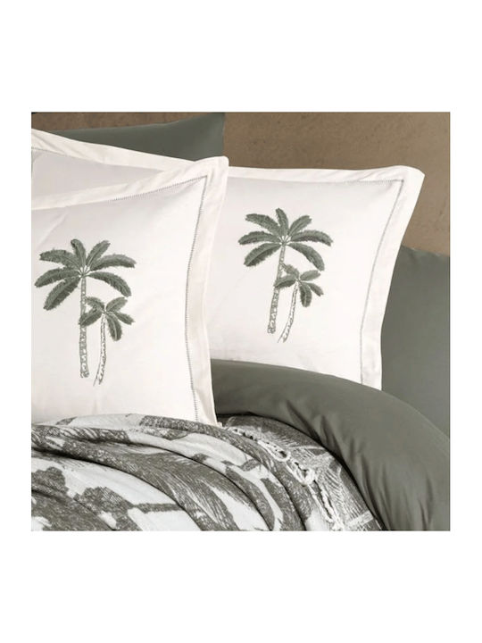 Clasy Home Set Huse Pentru Pilote 100% Bumbac 200x220cm Dublă Cu 2 Fețe De Pernă & 1 Cearșaf Verde