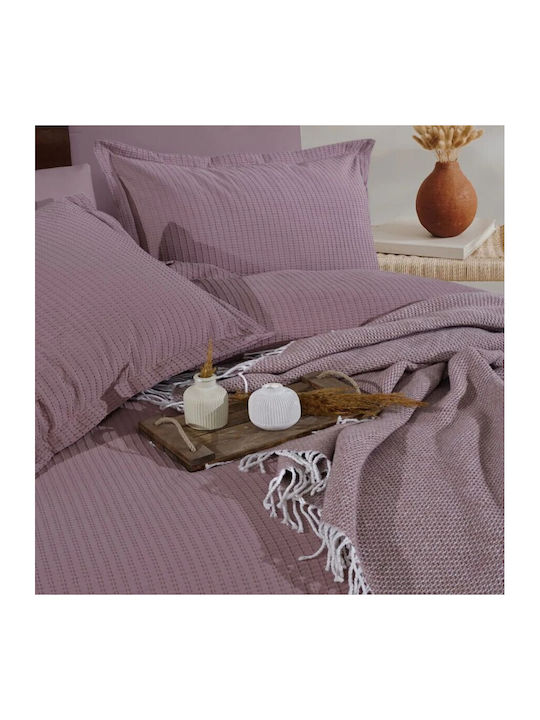 Clasy Home Set Huse Pentru Pilote 100% Bumbac 200x220cm Dublu Cu 2 Fețe De Pernă & 1 Cearșaf Violet