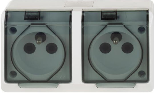 Elektro Plast Double External Waterproof Power Socket with Transparent Lid
