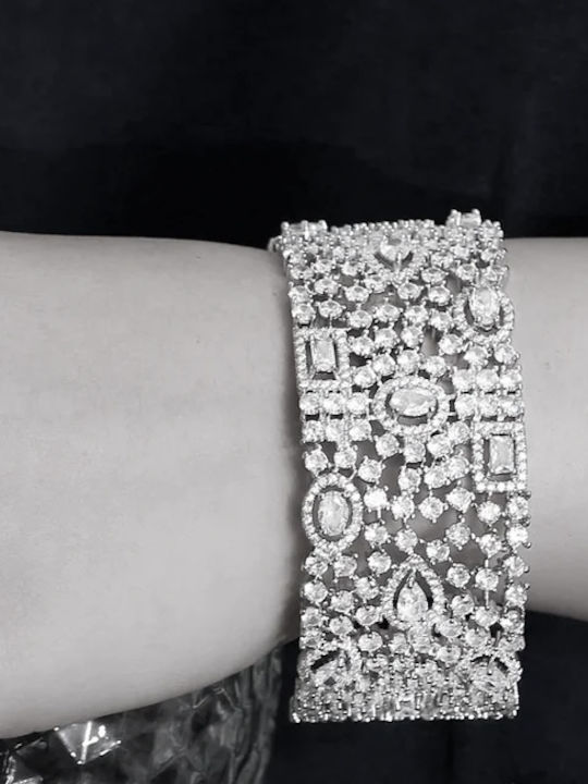 Women's Gold Plated Handcuff Bracelet with Zircon