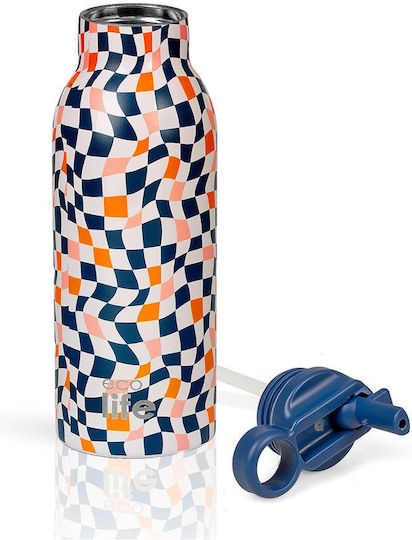 Metal Bottle Thermos Stainless Steel Aluminum BPA Free 550ml Multicolour Squares with Straw