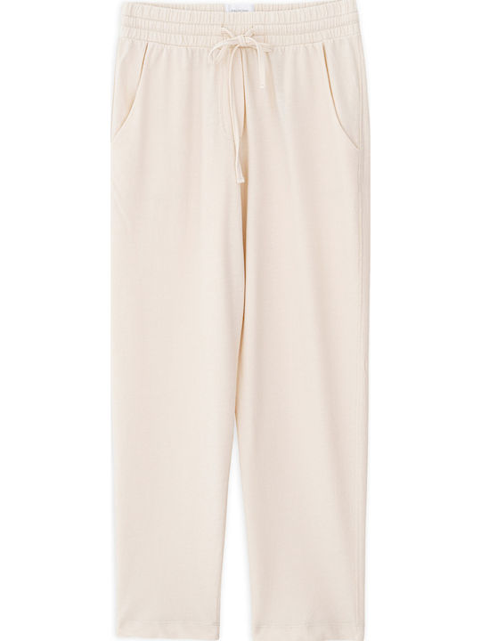 Pantaloni dama din tesatura cu elastic ecru