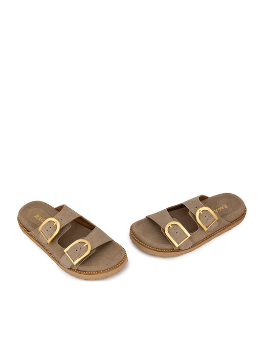 Leder Flache Damen Sandalen Beige