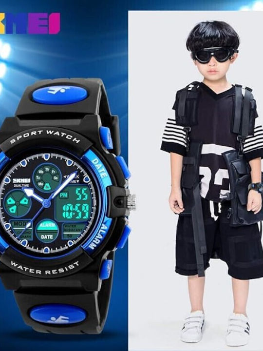 Skmei Analog/Digital Men's Watch 44mm Battery Chronograph with Blue Rubber Strap