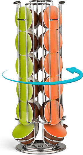 Dolce Gusto Coffee Capsule Holder 24 Capsules Rotating Metal Chrome Kitchen Organizer