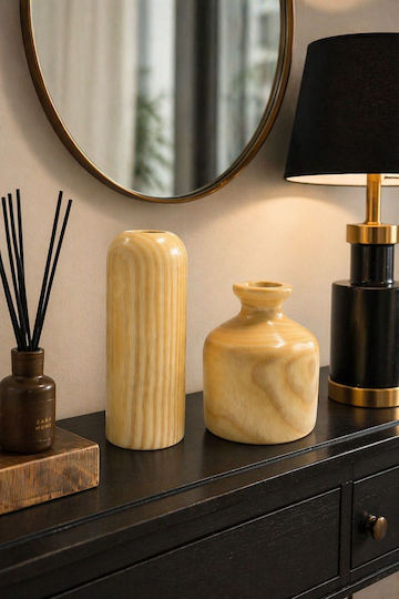 SteweHome Set of Wooden Beige Vases 2 Pieces SteweHome Set of Wooden Beige Vases 2 Pieces