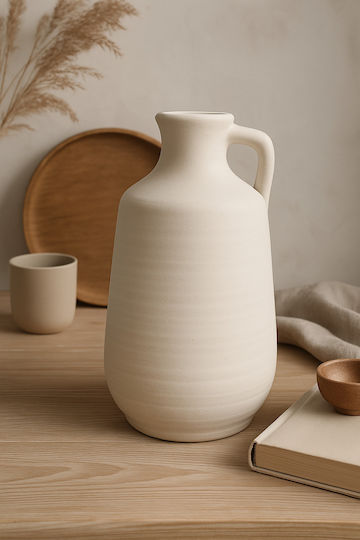 SteweHome Decorative Beige Ceramic Vase Y25cm