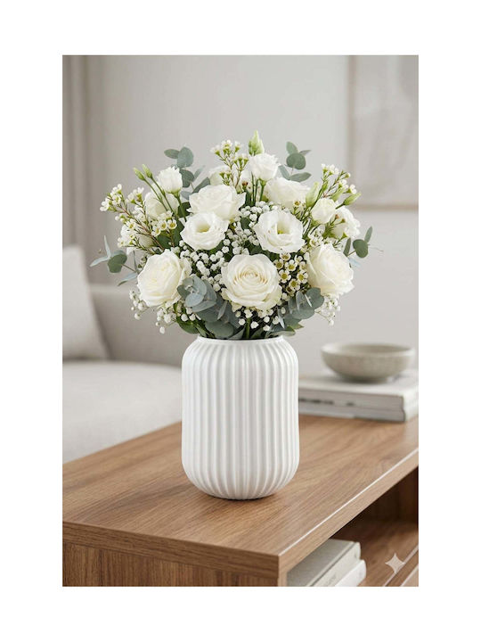 SteweHome Decorative White Glass Vase Y20cm
