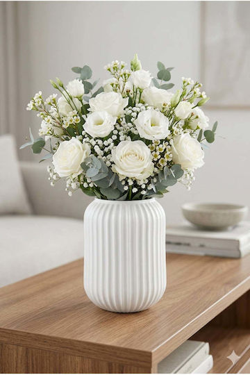 SteweHome Decorative Glass Vase White 10x10xH20cm
