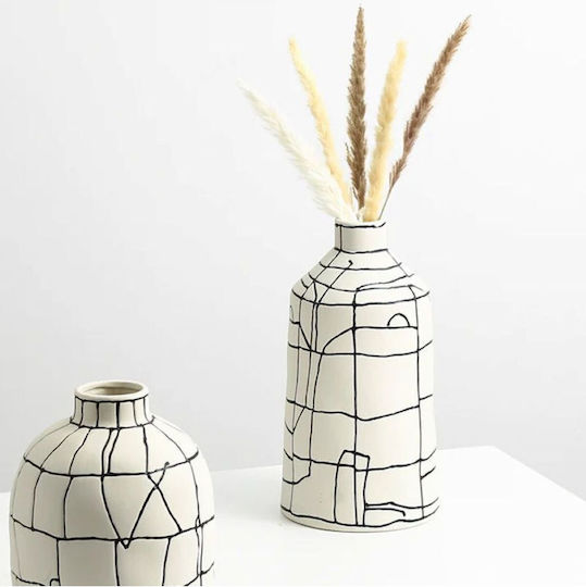 SteweHome Комплект Декоративни Керамични Бели Вази Y35см 2 Бройки