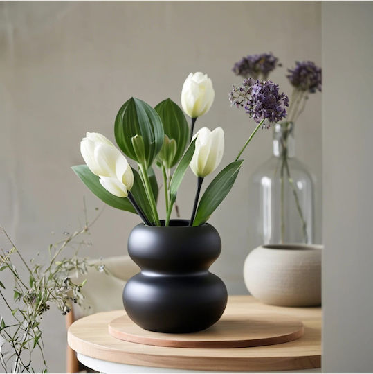 SteweHome Βάζο Κεραμικό Μαύρο Y16cm