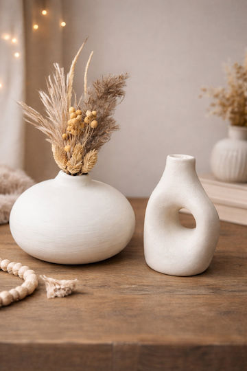 SteweHome Set Decorative Beige Ceramic Vases 9xH9cm 2 Pieces